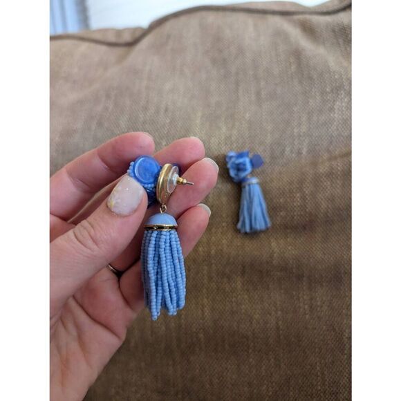 J. Crew Women's Floral Beaded Tassel Drop Dangle Earrings Blue - Picture 2 of 3